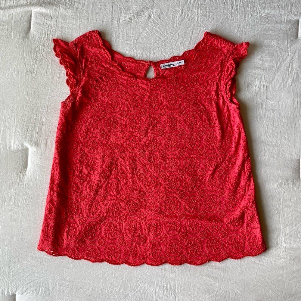 Johnnie B Girls Red Short Sleeve embroidery Shirt Size 13-14Y